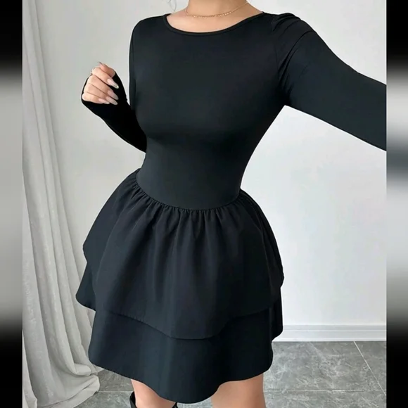 Women Casual Versatile Elastic Knit Backless Bow-Tie Blouse With Layered Skirt - Picture 3 of 3